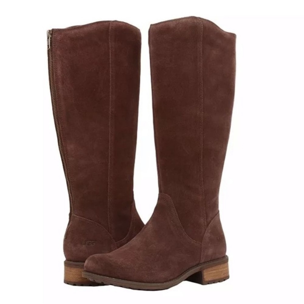UGG brown suede riding knee high Seldon boots zip up 8.5